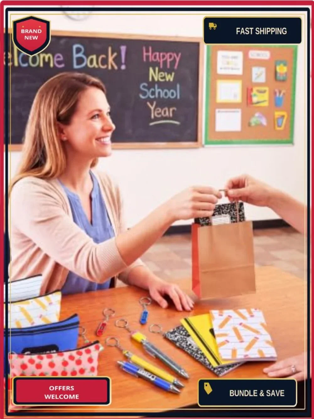 48 Pc Back to School Teacher Gift Set with Canvas Cosmetic Bags, Keychains,
